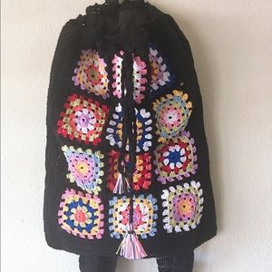 Handmade Backpack- Black and Rainbow